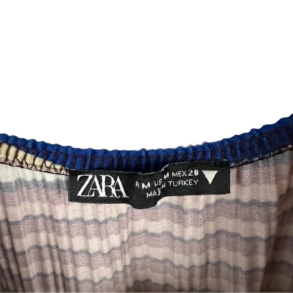 ZARA Multicolor Stripe Pleated Long Balloon Sleeve Dress - Picture 11 of 14